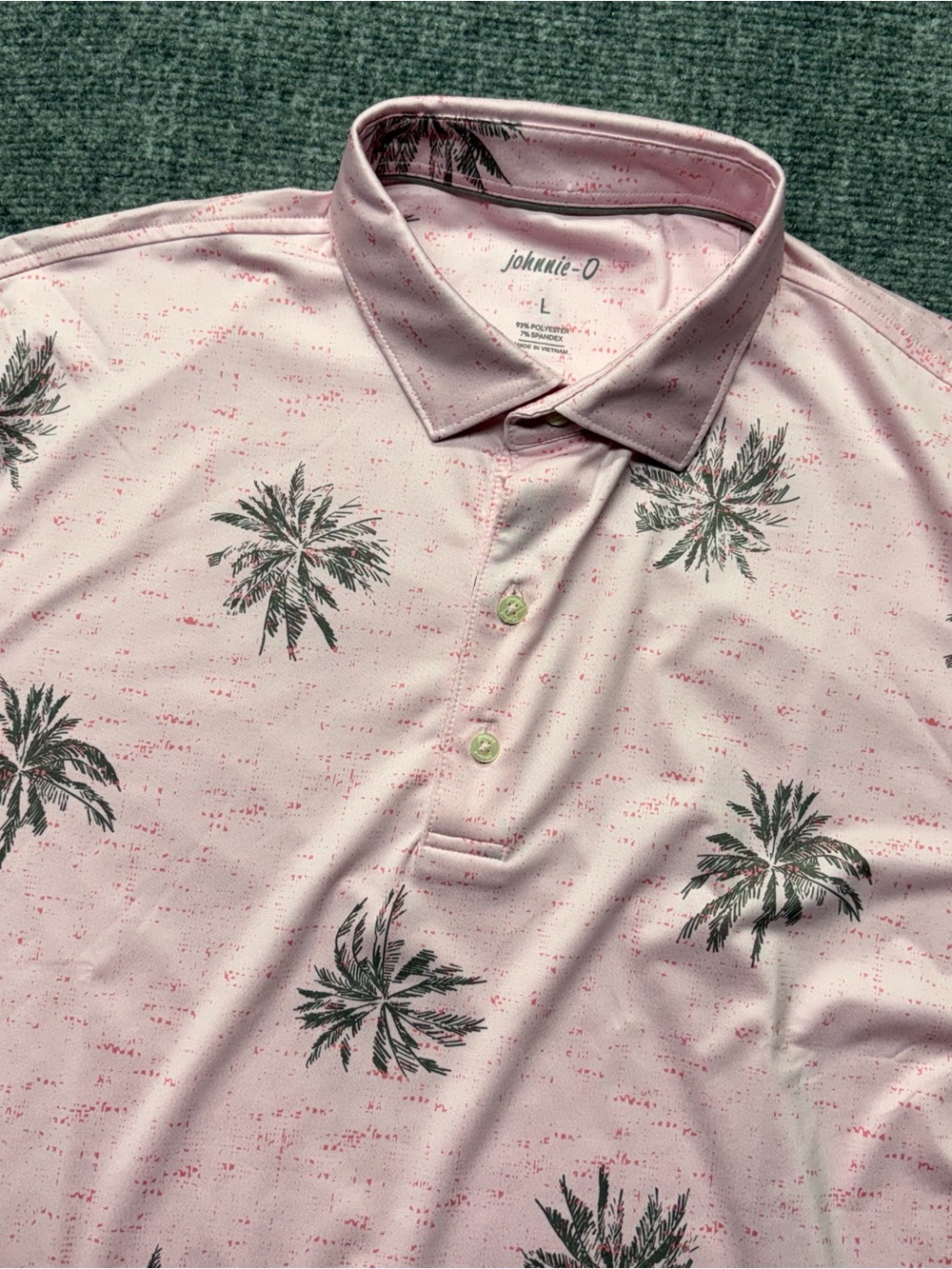 Johnnie-O Golf Polo Mens Large Pink Henrick Palm Print Performance Short Sleeve